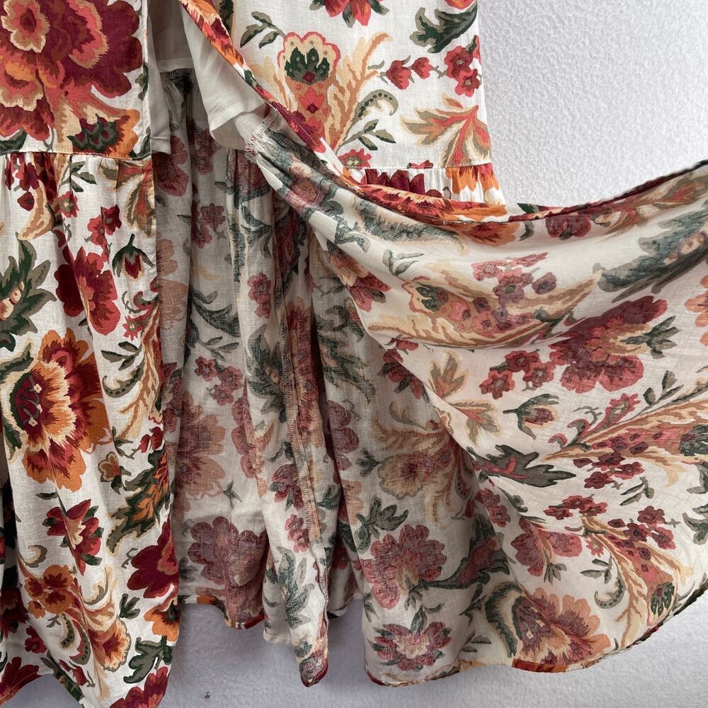 ABERCROMBIE & FITCH Dress S Floral Maxi Smocked Tiered Linen Blend Orange NEW - Picture 8 of 15